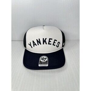 47 BRAND New York Yankees Navy Blue White Script Trucker Cooperstown Hat NEW